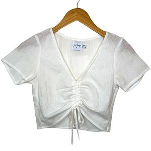 White Polly Cinch Crop Top Size Womens Zero Short Sleeve Shirt Cotton Minimalist